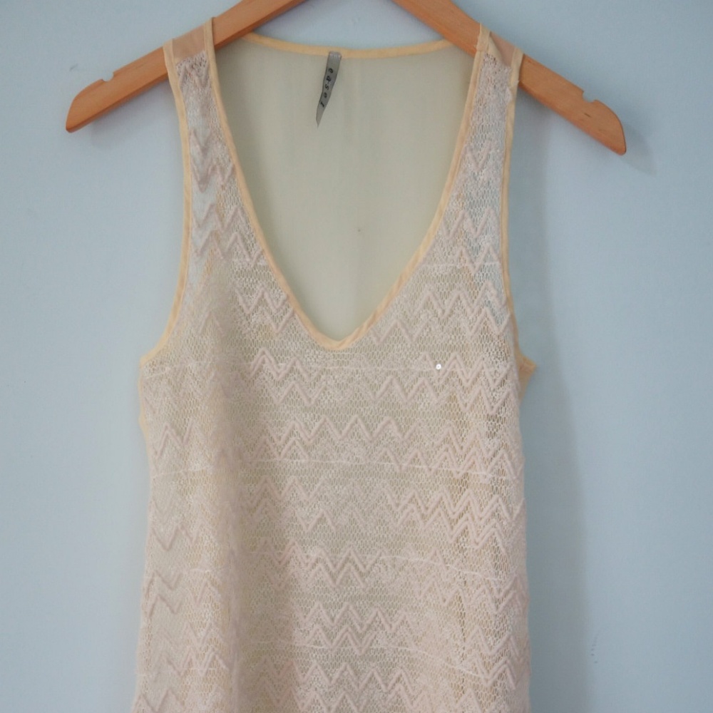 Sheer sequin high-low tank